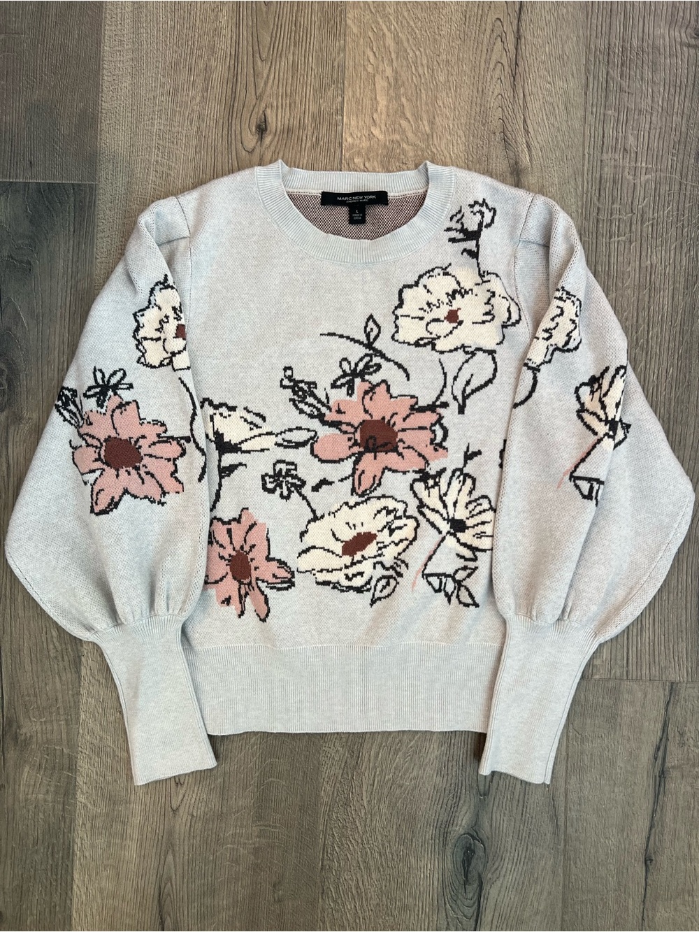 Floral Crewneck Sweater - Light Gray - Large